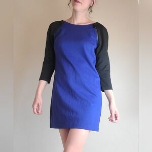 Michael Kors Black & Blue Long Sleeve Sheath Dress w/ Accent Zippers - Size 6
